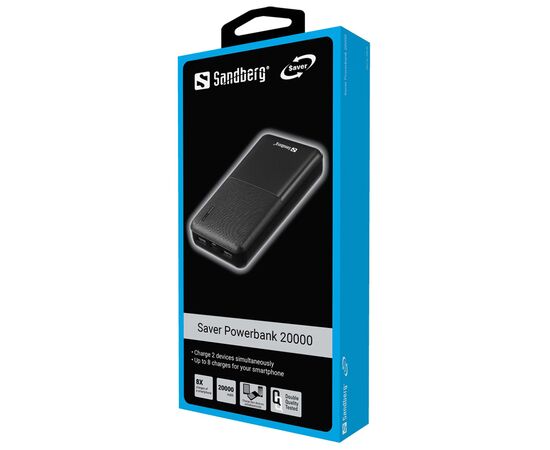 Батарея универсальная Sandberg 20000mAh, Saver, USB-C, Micro-USB, output: USB-A*2 Total 5V/2.4A (320-42), изображение 2 Батарея универсальная Sandberg 20000mAh, Saver, USB-C, Micro-USB, output: USB-A*2 Total 5V/2.4A (320-42), изображение 2