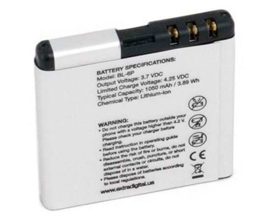 Акумуляторна батарея для телефону Extradigital Nokia BL-6P (1050 mAh) (BMN6282), зображення 2 Акумуляторна батарея для телефону Extradigital Nokia BL-6P (1050 mAh) (BMN6282), зображення 2