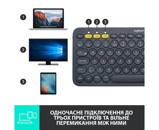 Клавіатура Logitech K380 Multi-Device Bluetooth UA Graphite (920-007582), зображення 7 Клавіатура Logitech K380 Multi-Device Bluetooth UA Graphite (920-007582), зображення 7