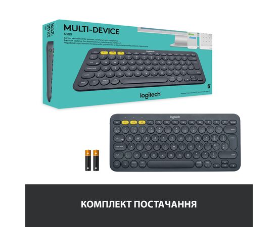 Клавіатура Logitech K380 Multi-Device Bluetooth UA Graphite (920-007582), зображення 9 Клавіатура Logitech K380 Multi-Device Bluetooth UA Graphite (920-007582), зображення 9