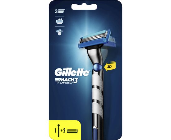 Бритва Gillette Mach3 Turbo c 2 сменными картриджами (7702018514229), изображение 2 Бритва Gillette Mach3 Turbo c 2 сменными картриджами (7702018514229), изображение 2