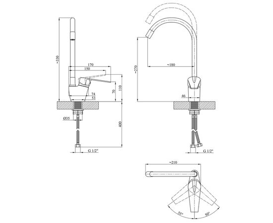 Смеситель Kroner Odra-C032GRA, изображение 9 Смеситель Kroner Odra-C032GRA, изображение 9