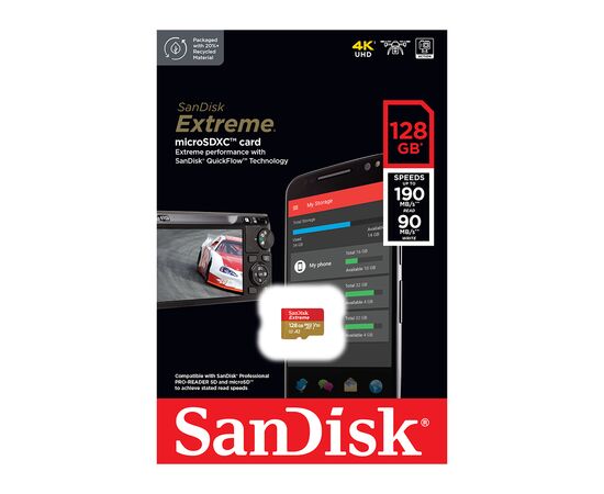 Карта памяти SanDisk 128GB microSD class 10 UHS-I U3 Extreme (SDSQXAA-128G-GN6MN), изображение 3 Карта памяти SanDisk 128GB microSD class 10 UHS-I U3 Extreme (SDSQXAA-128G-GN6MN), изображение 3
