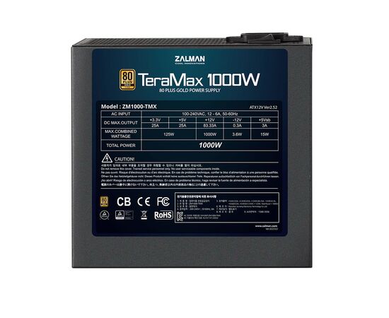 Блок питания Zalman Блок живлення Zalman TERAMAX (1000W) >90, 80+ Gold, 120mm, 1xMB 24pin(20+4)+10pin, 2xCP (ZM1000-TMX), изображение 4 Блок питания Zalman Блок живлення Zalman TERAMAX (1000W) >90, 80+ Gold, 120mm, 1xMB 24pin(20+4)+10pin, 2xCP (ZM1000-TMX), изображение 4