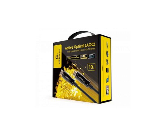 Кабель мультимедийный HDMI to HDMI 10.0m AOC V.2.0, 4K 60Hz Gold Cablexpert (CCBP-HDMI-AOC-10M-02), изображение 2 Кабель мультимедийный HDMI to HDMI 10.0m AOC V.2.0, 4K 60Hz Gold Cablexpert (CCBP-HDMI-AOC-10M-02), изображение 2
