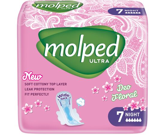 Гігієнічні прокладки Molped Ultra Night Deo Floral 6 крапель 7 шт. (8690536839636)