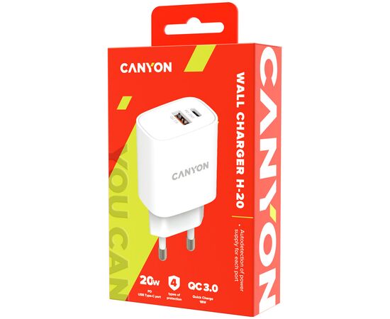 Зарядное устройство Canyon PD 20W/QC3.0 18W (CNE-CHA20W04), изображение 3 Зарядное устройство Canyon PD 20W/QC3.0 18W (CNE-CHA20W04), изображение 3