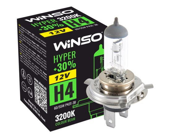 Автолампа WINSO H4 HYPER +30 60/55W (712400), изображение 2 Автолампа WINSO H4 HYPER +30 60/55W (712400), изображение 2
