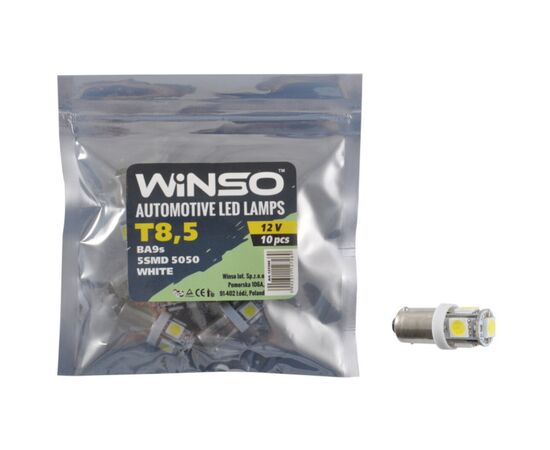 Автолампа Winso SMD T8.5 BA9s 5LEDS 5050 white (127260), изображение 2