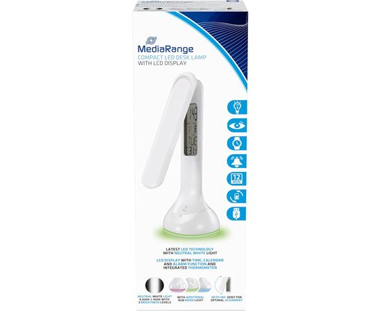 Настільна лампа Mediarange Compact LED desk lamp with LCD display, glossy-white (MROS502), зображення 3 Настільна лампа Mediarange Compact LED desk lamp with LCD display, glossy-white (MROS502), зображення 3