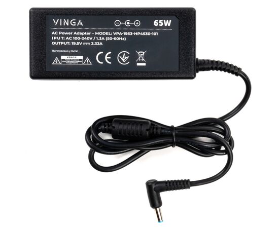 Блок питания к ноутбуку Vinga HP 65W 19.5V 3.33А 4.5*3.0 (VPA-1953-HP4530-101), изображение 2 Блок питания к ноутбуку Vinga HP 65W 19.5V 3.33А 4.5*3.0 (VPA-1953-HP4530-101), изображение 2
