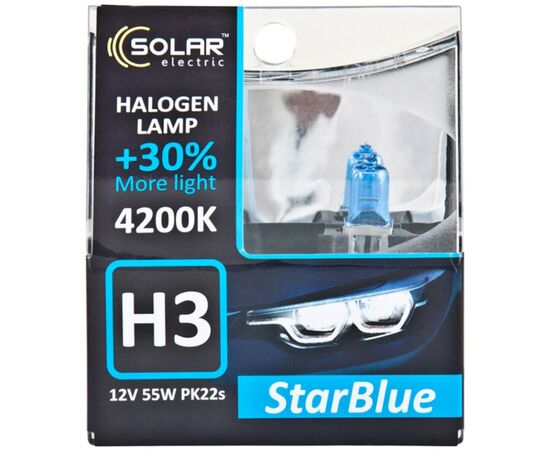 Автолампа SOLAR H3 12V 55W PK22s StarBlue 4200K (1243S2), изображение 2 Автолампа SOLAR H3 12V 55W PK22s StarBlue 4200K (1243S2), изображение 2