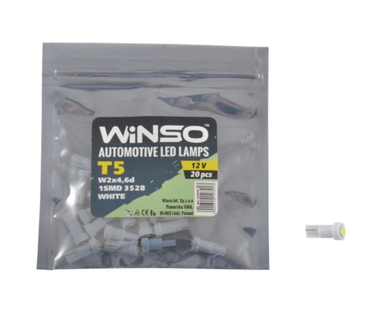 Автолампа Winso SMD T5 W2x4.6d 1LED 3528 white (127410), изображение 2 Автолампа Winso SMD T5 W2x4.6d 1LED 3528 white (127410), изображение 2