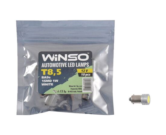 Автолампа Winso SMD T8.5 BA9s 1LED 1W white (127240), изображение 2 Автолампа Winso SMD T8.5 BA9s 1LED 1W white (127240), изображение 2