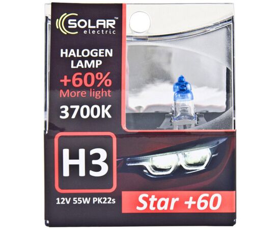 Автолампа SOLAR H3 12V 55W PK22s Starlight + 60, (1233S2), изображение 2 Автолампа SOLAR H3 12V 55W PK22s Starlight + 60, (1233S2), изображение 2