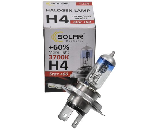 Автолампа SOLAR H4 12V 60/55W P43t-38 Starlight + 60 (1234), изображение 3 Автолампа SOLAR H4 12V 60/55W P43t-38 Starlight + 60 (1234), изображение 3