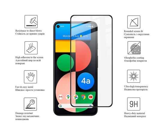 Стекло защитное Drobak Google Pixel 4a 5G Black Frame A+ (616134), изображение 3