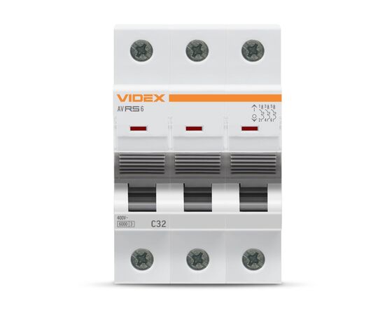 Автоматический выключатель Videx RS6 RESIST 3п 32А 6кА С (VF-RS6-AV3C32), изображение 2 Автоматический выключатель Videx RS6 RESIST 3п 32А 6кА С (VF-RS6-AV3C32), изображение 2