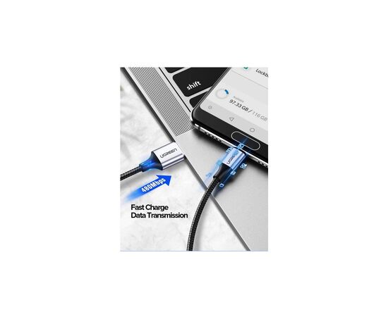 Дата кабель USB 2.0 AM to Type-C 1.5m US288 Aluminum Braid (Black) Ugreen (60127), изображение 7