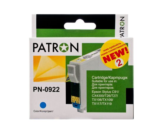 Картридж Patron Epson T0922/T1082 (C13T10824A10) 500c, Cyan (PN-0922)
