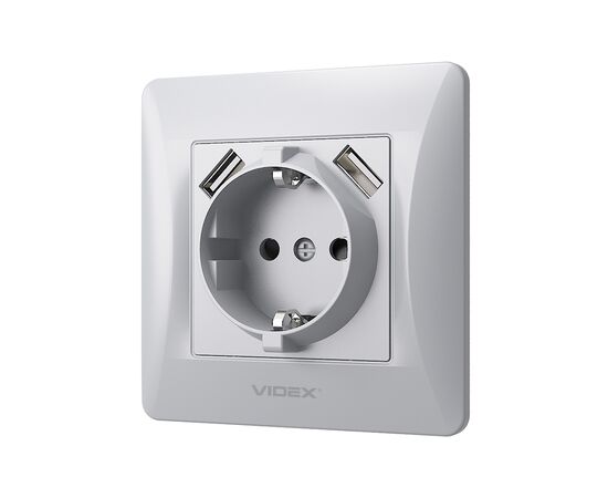 Розетка Videx BINERA 1ая с заземлением и 2USB серебр (VF-BNSK1GU2-SS), изображение 2 Розетка Videx BINERA 1ая с заземлением и 2USB серебр (VF-BNSK1GU2-SS), изображение 2