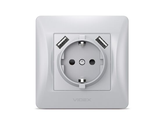 Розетка Videx BINERA 1ая с заземлением и 2USB серебр (VF-BNSK1GU2-SS)