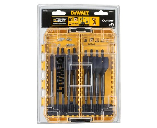 Набор сверл DeWALT перьевых EXTREME IMPACT по дереву, 9 шт,кейс Tough Case (DT70751)