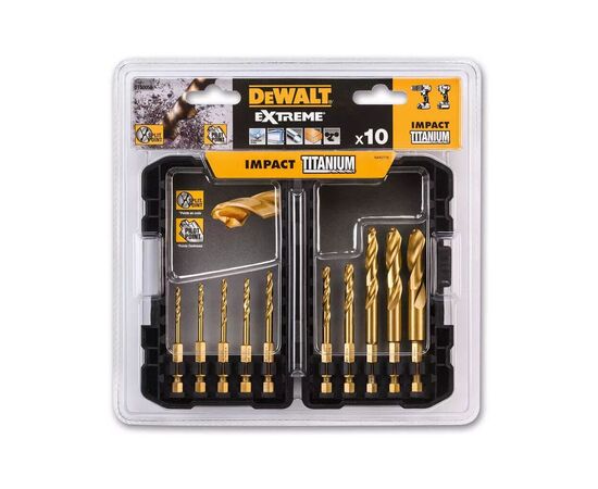 Набор сверл DeWALT по металлу EXTREME TITANIUM IMPACT 10 шт. (DT50050), изображение 2 Набор сверл DeWALT по металлу EXTREME TITANIUM IMPACT 10 шт. (DT50050), изображение 2