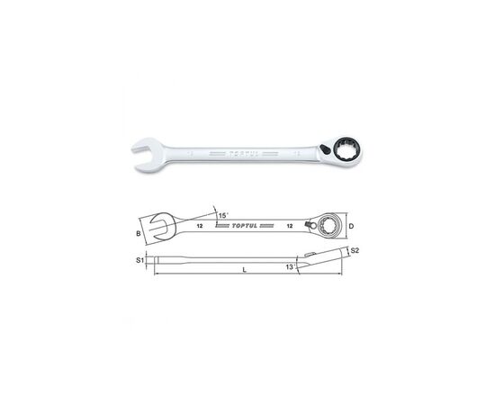 Ключ Toptul комбінований тріскачковий з реверсом 12мм (ABAF1212), зображення 2 Ключ Toptul комбінований тріскачковий з реверсом 12мм (ABAF1212), зображення 2