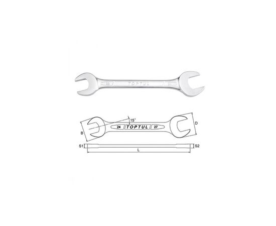 Ключ Toptul рожковый 17х19мм (AAEJ1719), изображение 2 Ключ Toptul рожковый 17х19мм (AAEJ1719), изображение 2