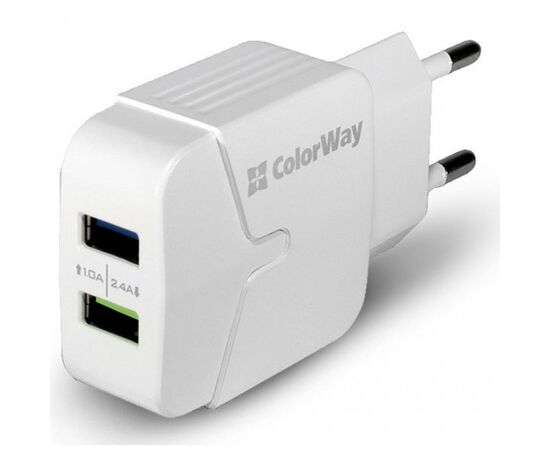 Зарядное устройство ColorWay 2USB 2.4A white (CW-CHS004-WT), изображение 2 Зарядное устройство ColorWay 2USB 2.4A white (CW-CHS004-WT), изображение 2