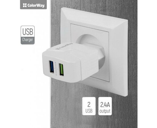 Зарядное устройство ColorWay 2USB 2.4A white (CW-CHS004-WT), изображение 5 Зарядное устройство ColorWay 2USB 2.4A white (CW-CHS004-WT), изображение 5