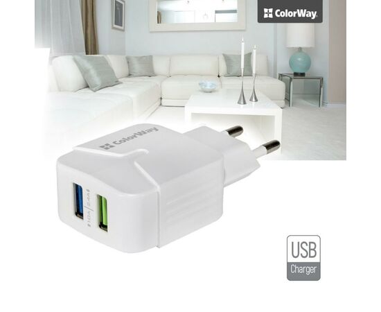 Зарядное устройство ColorWay 2USB 2.4A white (CW-CHS004-WT), изображение 6 Зарядное устройство ColorWay 2USB 2.4A white (CW-CHS004-WT), изображение 6