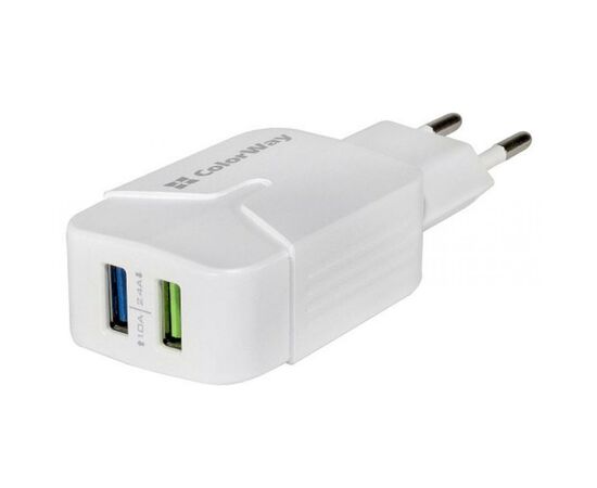 Зарядний пристрій ColorWay 2USB 2.4A white (CW-CHS004-WT)
