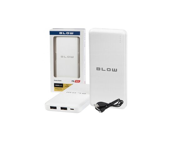 Батарея универсальная Blow 20000mAh, inp:Micro-USB(5V/2A), out:USB-A*2(5V/2,4A max), white (PB20C), изображение 5 Батарея универсальная Blow 20000mAh, inp:Micro-USB(5V/2A), out:USB-A*2(5V/2,4A max), white (PB20C), изображение 5