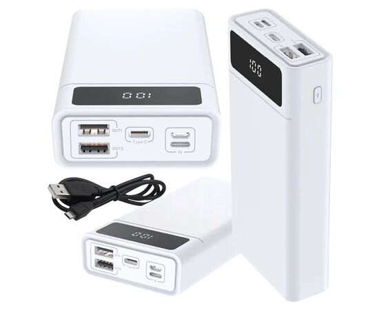 Батарея универсальная Blow 40000mAh, PD/20W, QC/3.0, inp:Micro-USB/USB-C, out:USB-A*2/USB-C, white (PB40AW), изображение 3 Батарея универсальная Blow 40000mAh, PD/20W, QC/3.0, inp:Micro-USB/USB-C, out:USB-A*2/USB-C, white (PB40AW), изображение 3