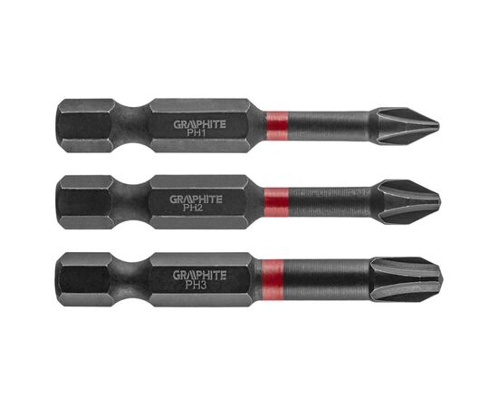 Набор бит Graphite ударные 3 ед., 1/4", PH1/2/3 x 50мм, сталь S2 (56H543)