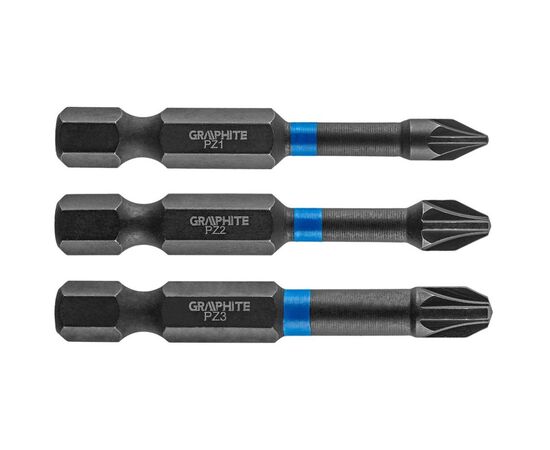 Набір біт Graphite ударні 3 од., 1/4", PZ1/2/3 x 50мм, сталь S2 (56H542)