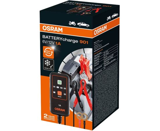 Зарядний пристрій для автомобільного акумулятора Osram OEBCS901, зображення 2 Зарядний пристрій для автомобільного акумулятора Osram OEBCS901, зображення 2