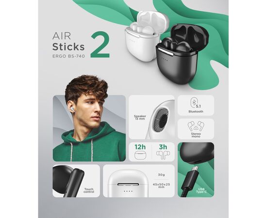 Наушники Ergo BS-740 Sticks Nano 2 Black (BS-740K), изображение 8 Наушники Ergo BS-740 Sticks Nano 2 Black (BS-740K), изображение 8