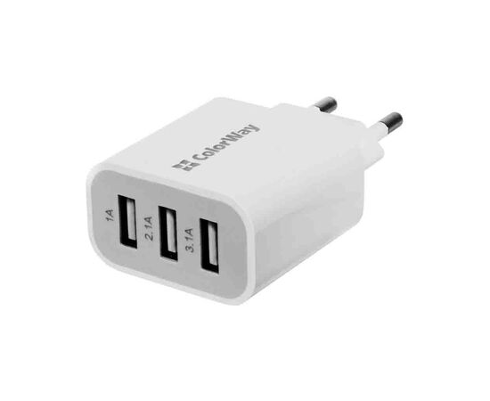 Зарядное устройство ColorWay 3USB 3.1A white OEM (OEM_CW-CHS003-WT), изображение 2 Зарядное устройство ColorWay 3USB 3.1A white OEM (OEM_CW-CHS003-WT), изображение 2