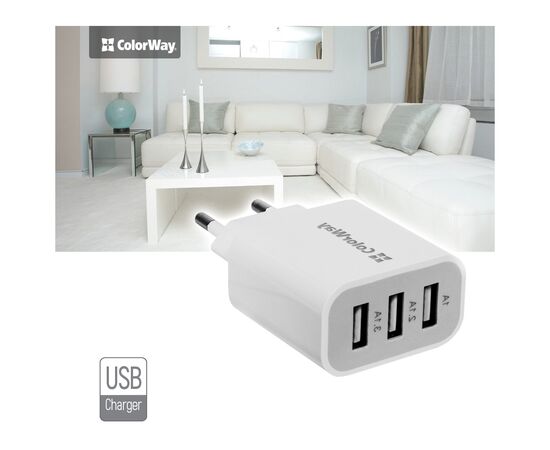Зарядное устройство ColorWay 3USB 3.1A white OEM (OEM_CW-CHS003-WT), изображение 5 Зарядное устройство ColorWay 3USB 3.1A white OEM (OEM_CW-CHS003-WT), изображение 5