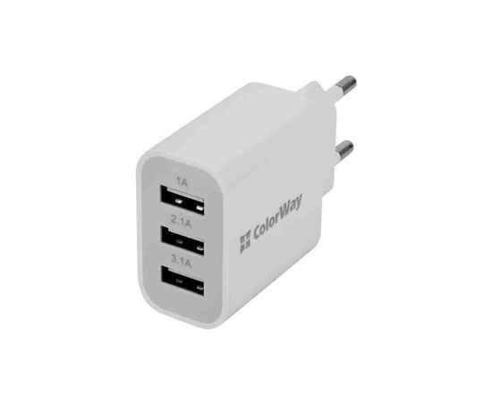 Зарядний пристрій ColorWay 3USB 3.1A white OEM (OEM_CW-CHS003-WT)