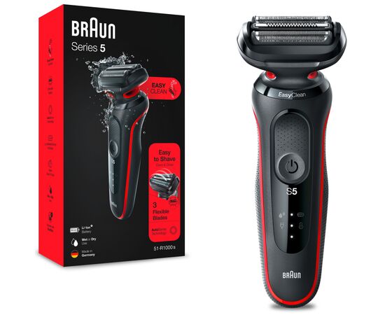 Электробритва Braun Series 5 51-R1000s BLACK / RED, изображение 2 Электробритва Braun Series 5 51-R1000s BLACK / RED, изображение 2