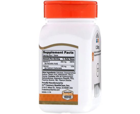Витамин 21st Century Витамин C, 250 мг, 110 таблеток (CEN-22294), изображение 2 Витамин 21st Century Витамин C, 250 мг, 110 таблеток (CEN-22294), изображение 2