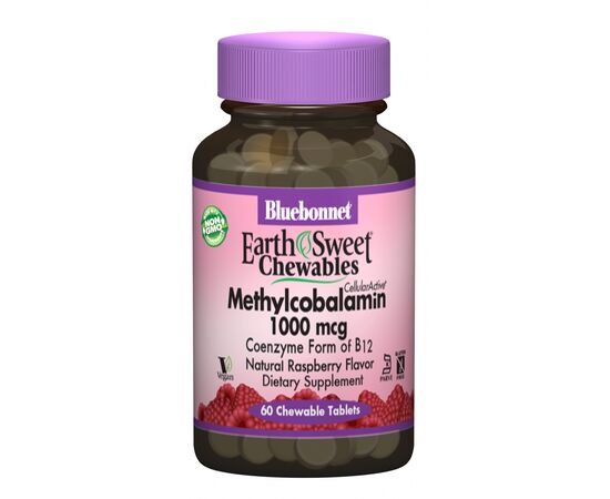 Витамин Bluebonnet Nutrition Метилкобаламин (В12) 1000мкг, Вкус Малины, Earth Sweet Chewa (BLB-00441)