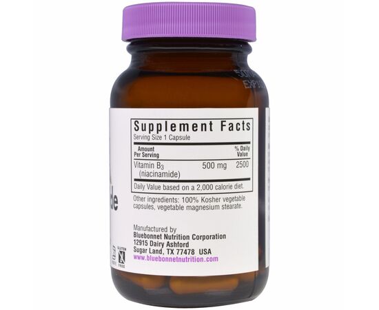 Вітамін Bluebonnet Nutrition Ніацинамід (B3) 500мг, 60 гелевих капсул (BLB0466), зображення 2 Вітамін Bluebonnet Nutrition Ніацинамід (B3) 500мг, 60 гелевих капсул (BLB0466), зображення 2