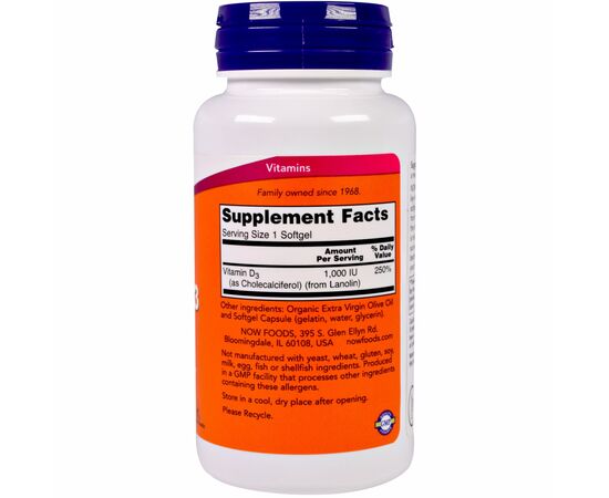 Витамин Now Foods Витамин D-3 1000IU, 180 желатиновых капсул (NOW-00365), изображение 2 Витамин Now Foods Витамин D-3 1000IU, 180 желатиновых капсул (NOW-00365), изображение 2