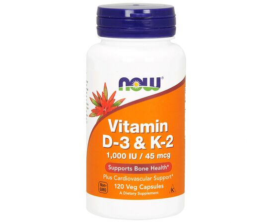 Витамин Now Foods Витамин D3 и К2, Vitamin D-3 & K-2, 1,000 МЕ / 45 мкг, 120 (NOW-00369)
