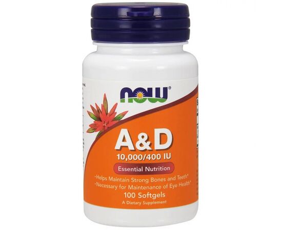 Вітамін Now Foods Вітамін А і Д, A & D, Essential Nutrition, 10,000 / 400 МE, (NOW-00350)